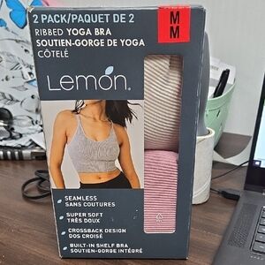 Lemon Size M Beige and Pink 2 Pack of Ribbed Yoga Bras